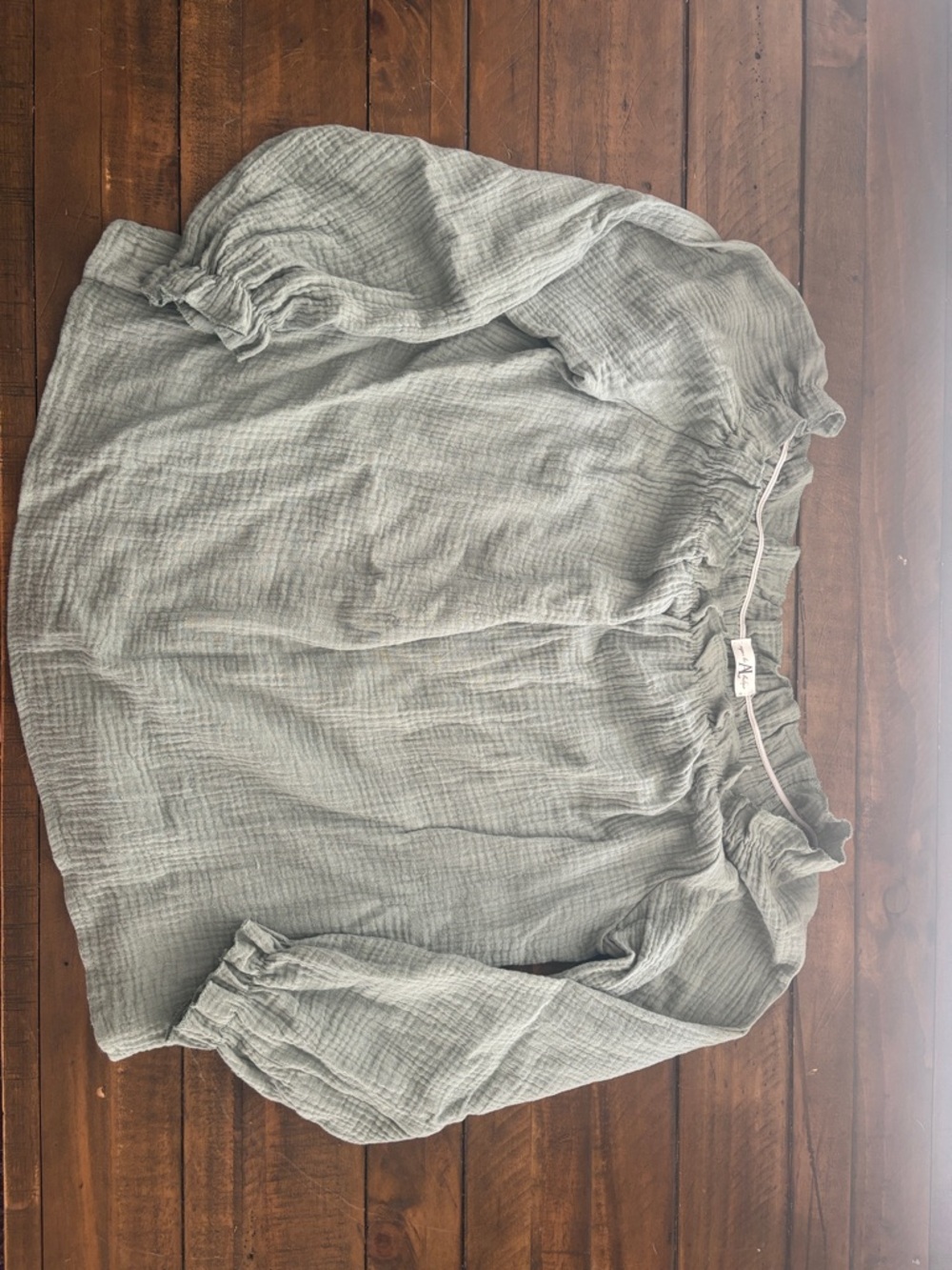 Relaxed Gauze Off-Shoulder Blouse in Soft Blue-Green